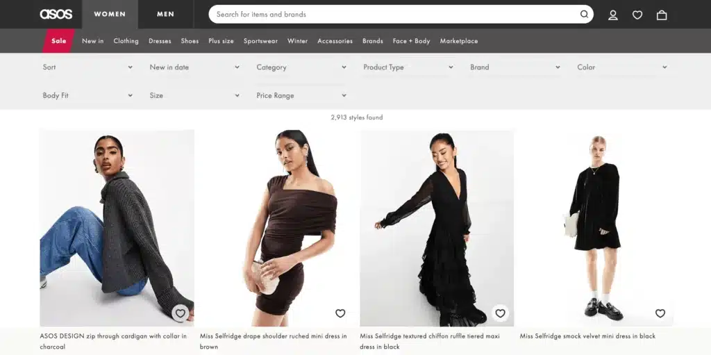 ASOS womens clothing featuring dresses and sweaters