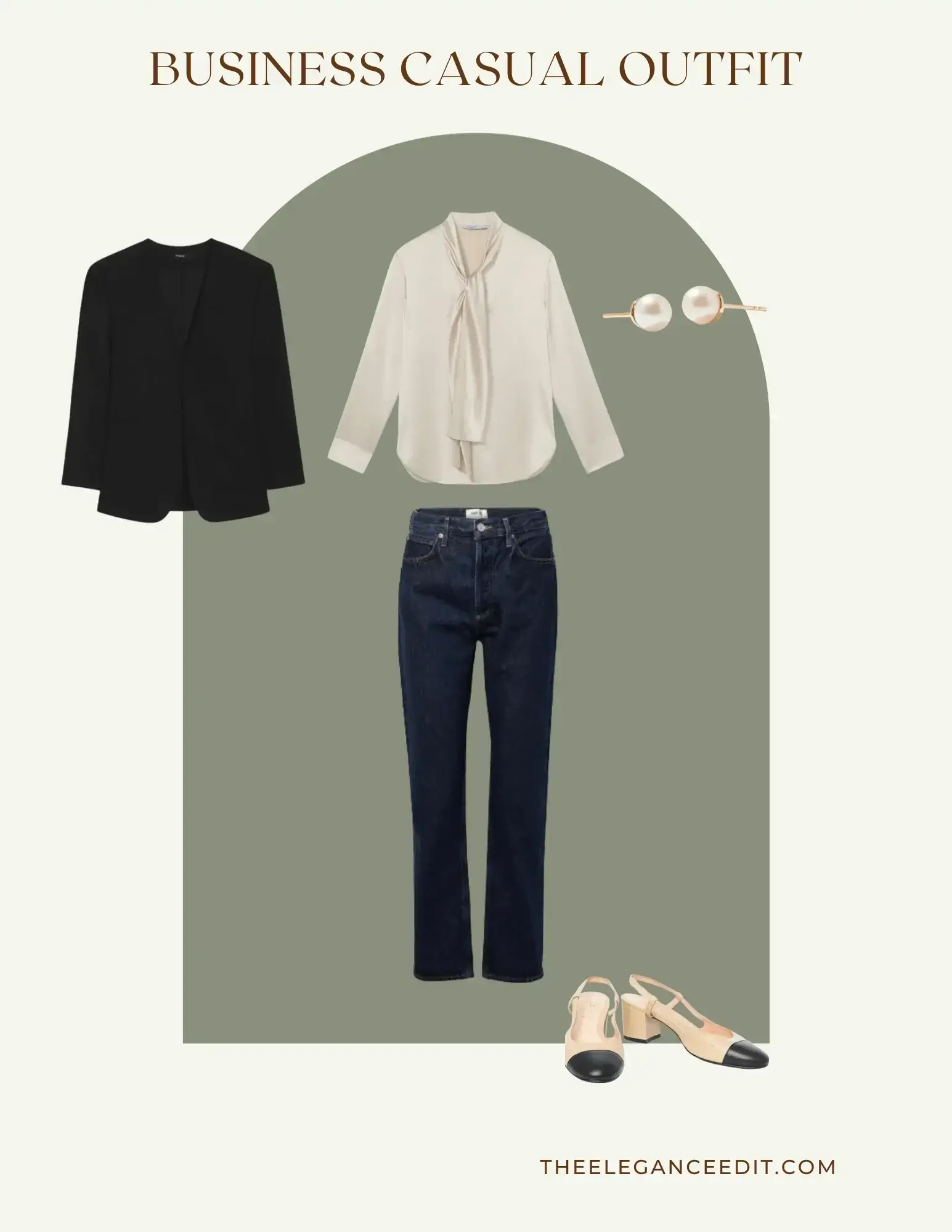 Business Casual Outfit Silk Blouse and Jeans