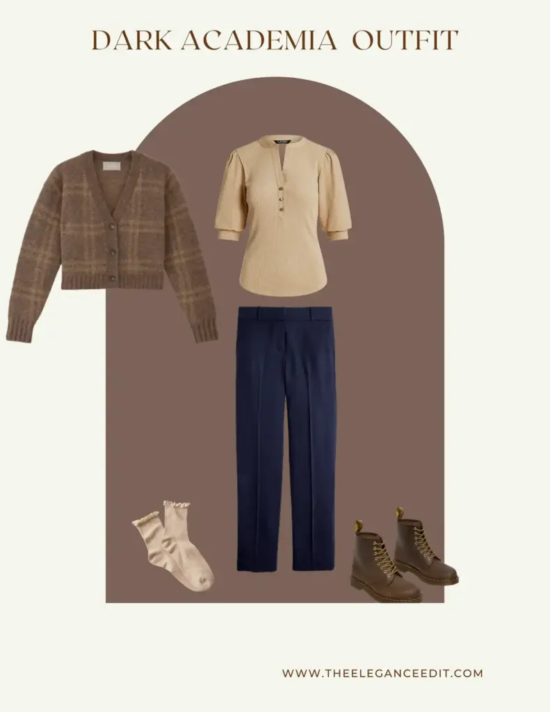 Casual Dark Academia Outfit with cardigan and trousers