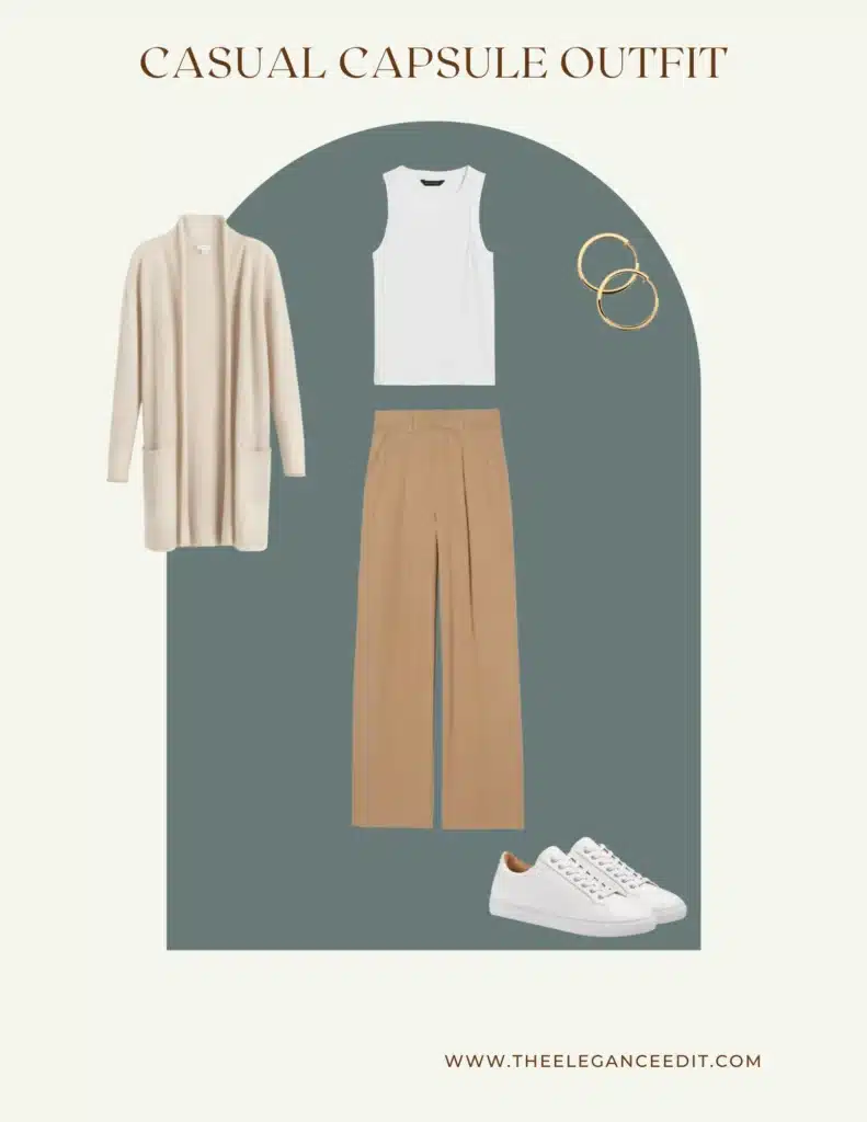 Casual Running Errands Outfit with High Waisted Trousers and White Tank Top