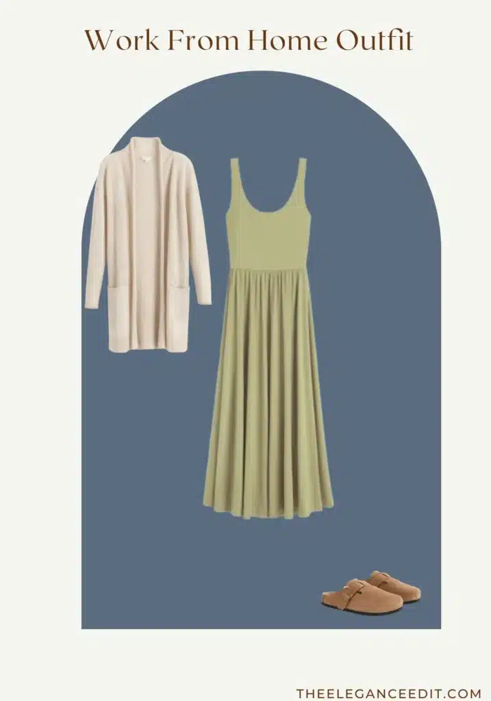 Casual work from home outfit with jersey dress and cozy cardigan