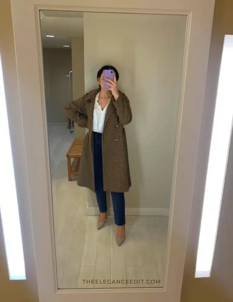 Woman in Dark Academia Outfit with trench coat