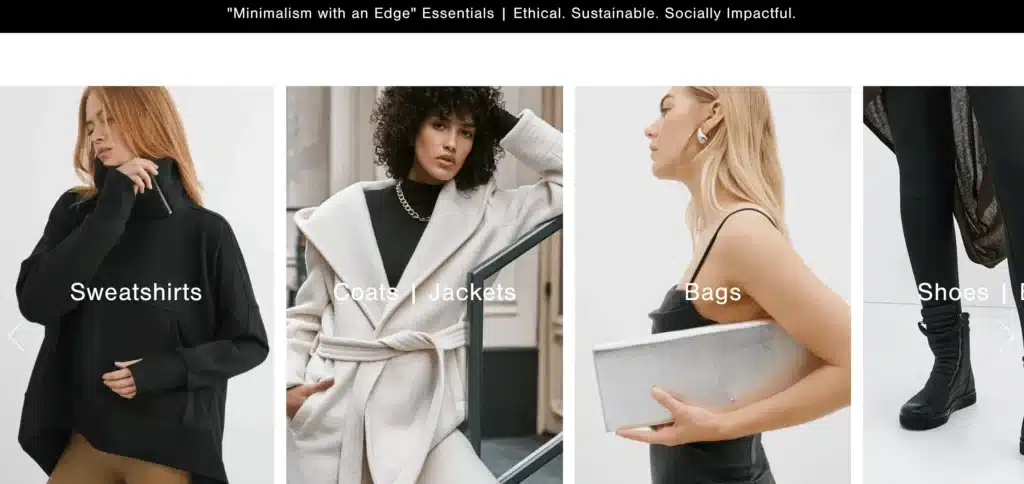 Marcella NYC Website featuring minimalist women's clothing