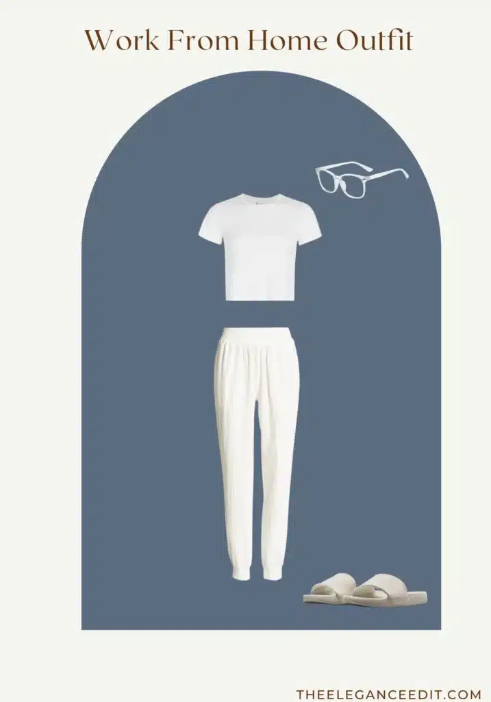 summer work from home outfit with white tee shirt and joggers