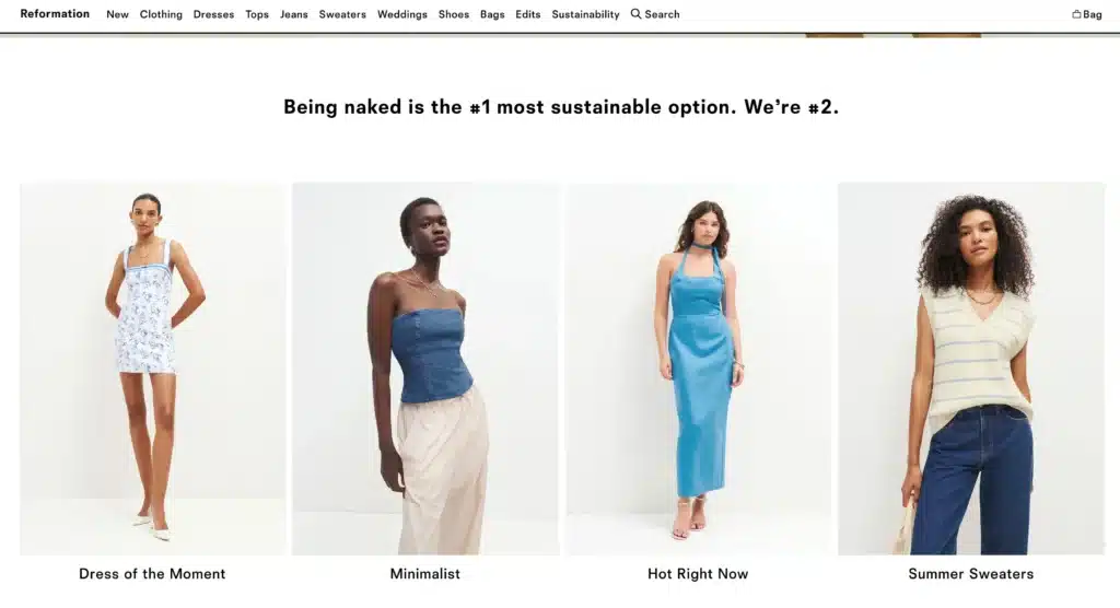 REFORMATION clothing dresses and tops for women
