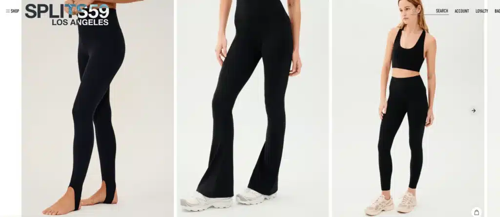 Splits59 homepage featuring womens legging