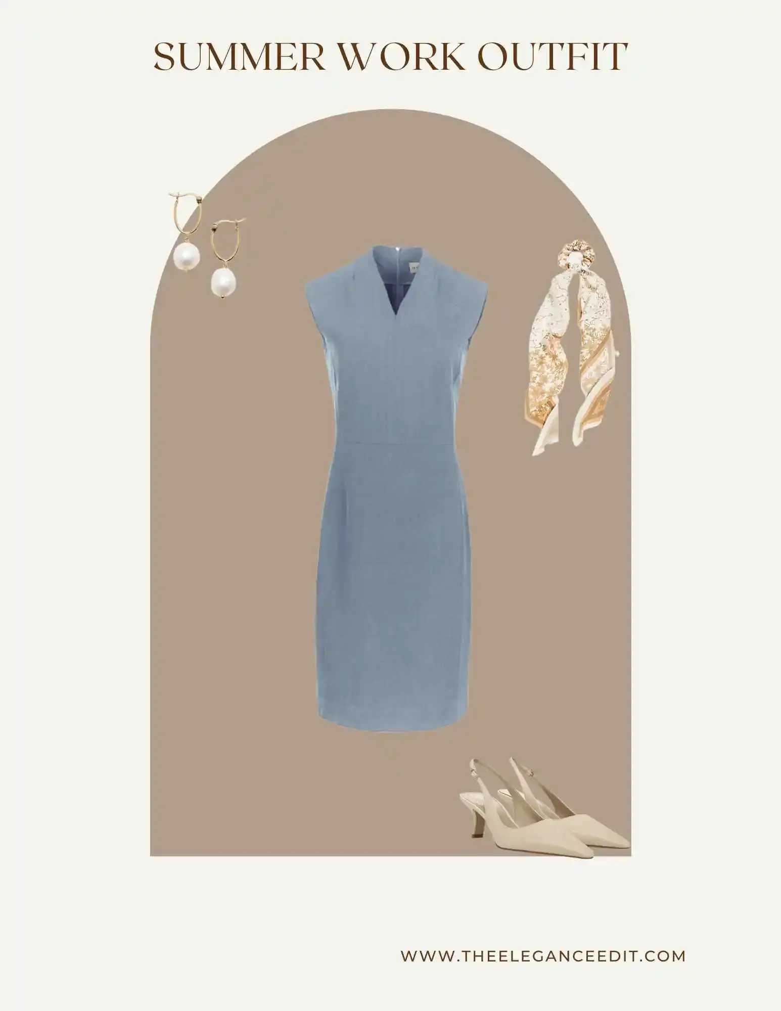 summer professional outfit blue dress and slingback heels