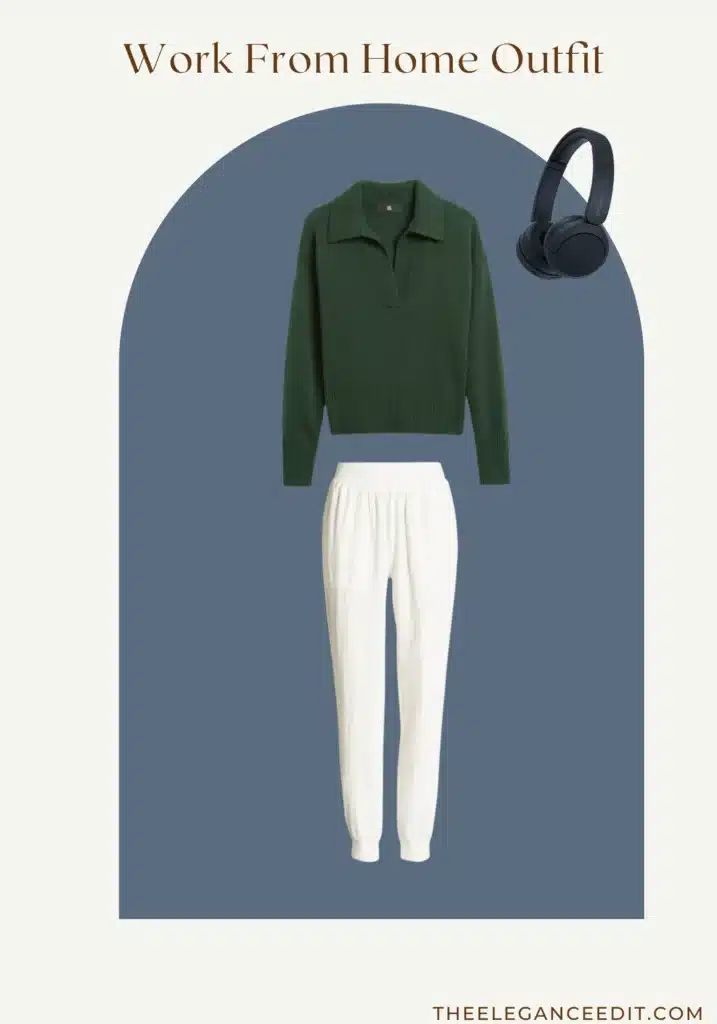 winter remote work outfit idea with polo sweater and joggers