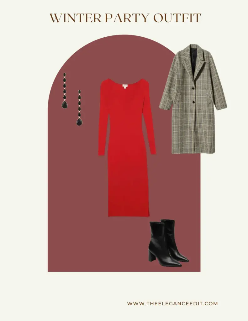 Red sweater dress and boots outfit