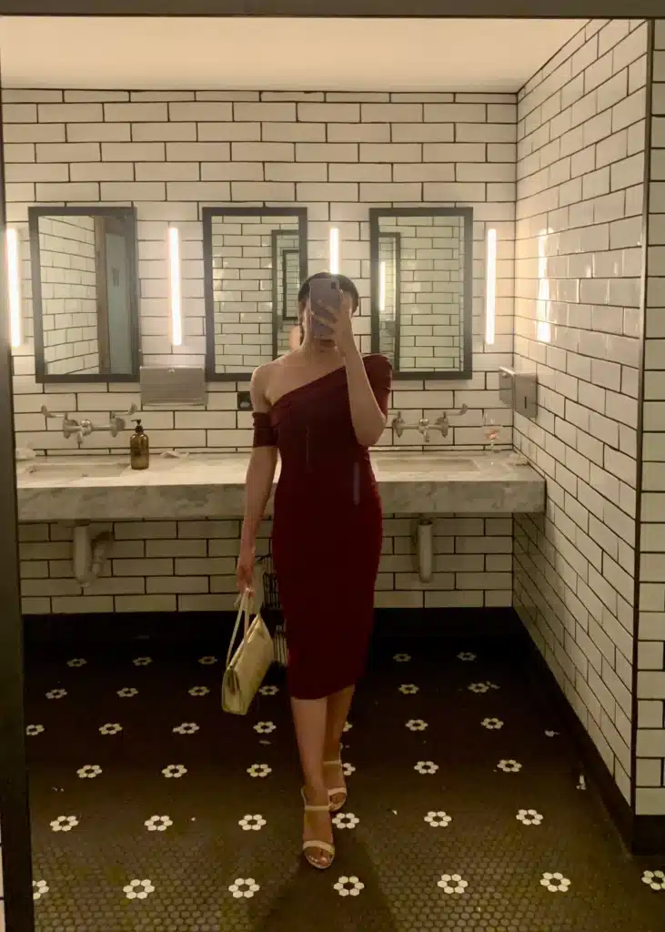 red asymmetrical bodycon dress