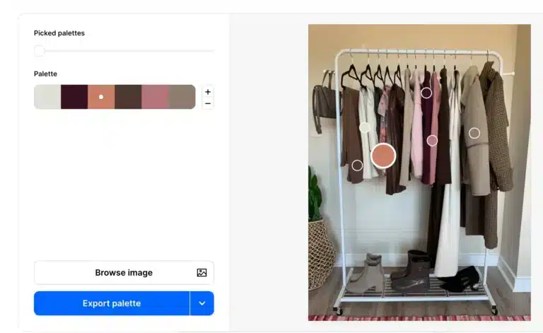 color palette generator showing closet and six colors