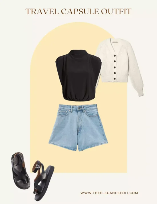 Casual travel outfit with jean shors and sandals
