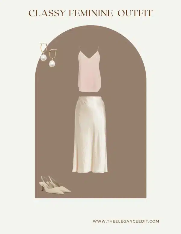 date night feminine outfit with silk skirt