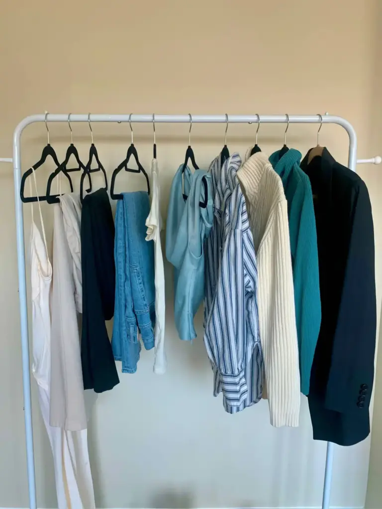 french capsule wardrobe essentials striped shirt, blazer and trousers