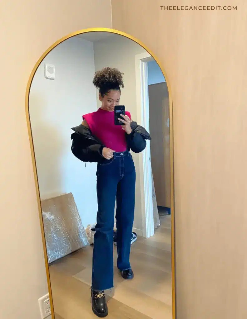 woman wearing lug sole loafers and jeans