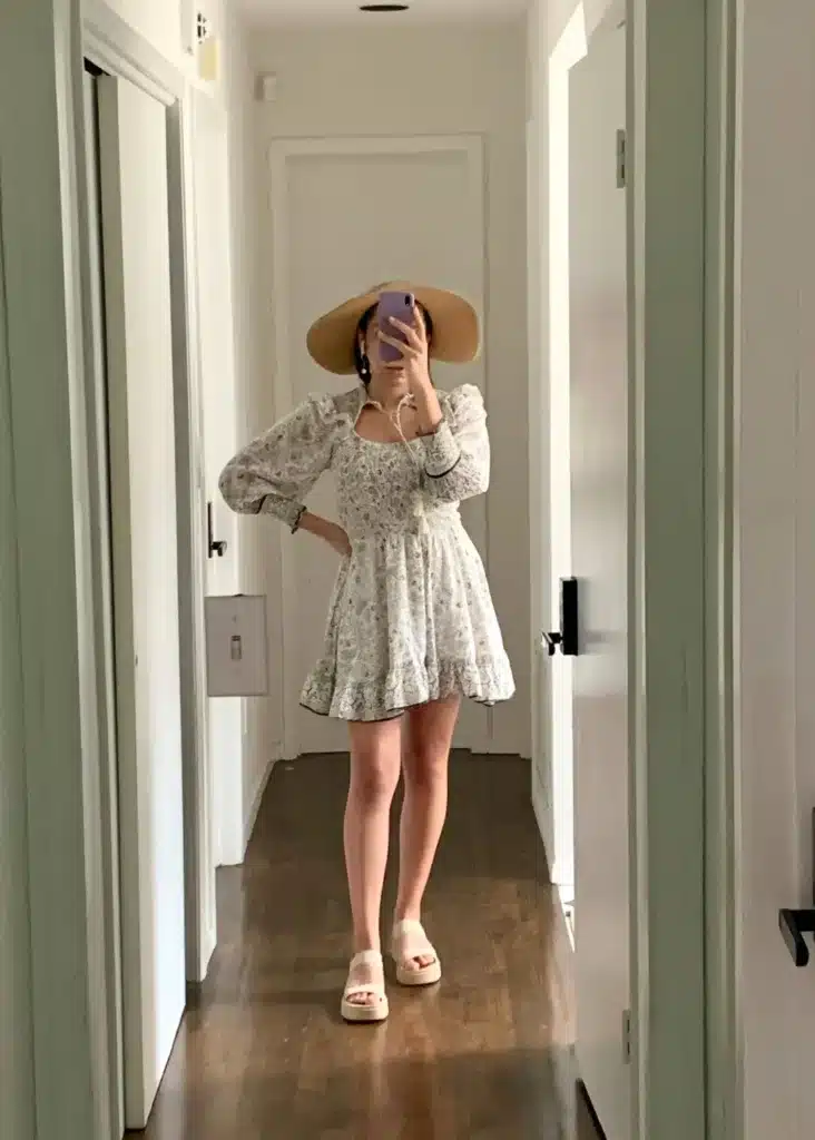 woman in dress brand like reformation