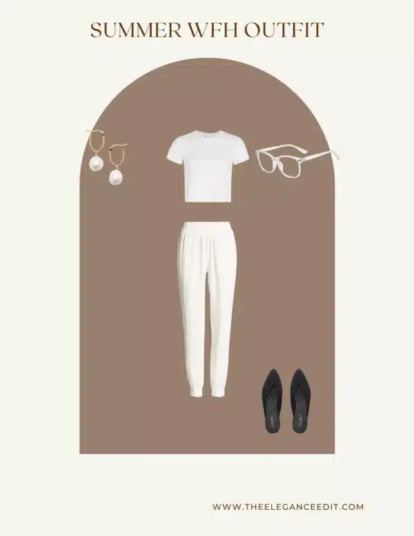 summer work from home outfit white pants and white t-shirt