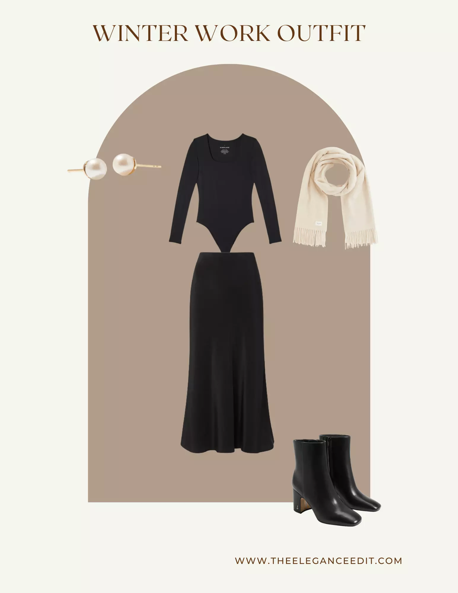 winter work outfit with silk skirt and bodysuit