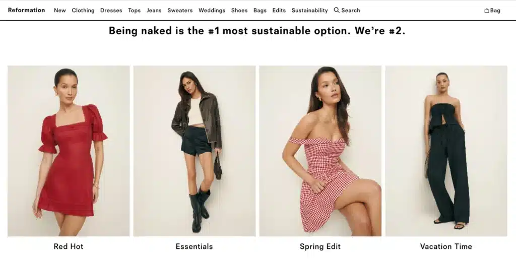 Reformation brands like sezane showing bestselling dresses
