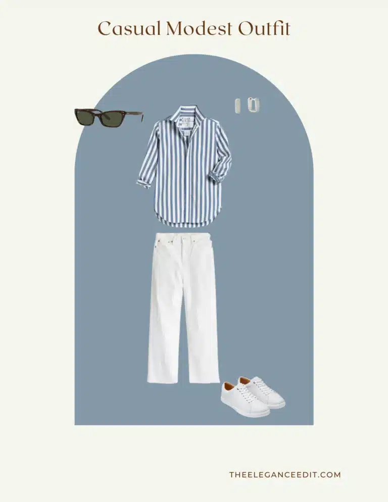 Casual Modest Outfit Idea with white jeans and button down top
