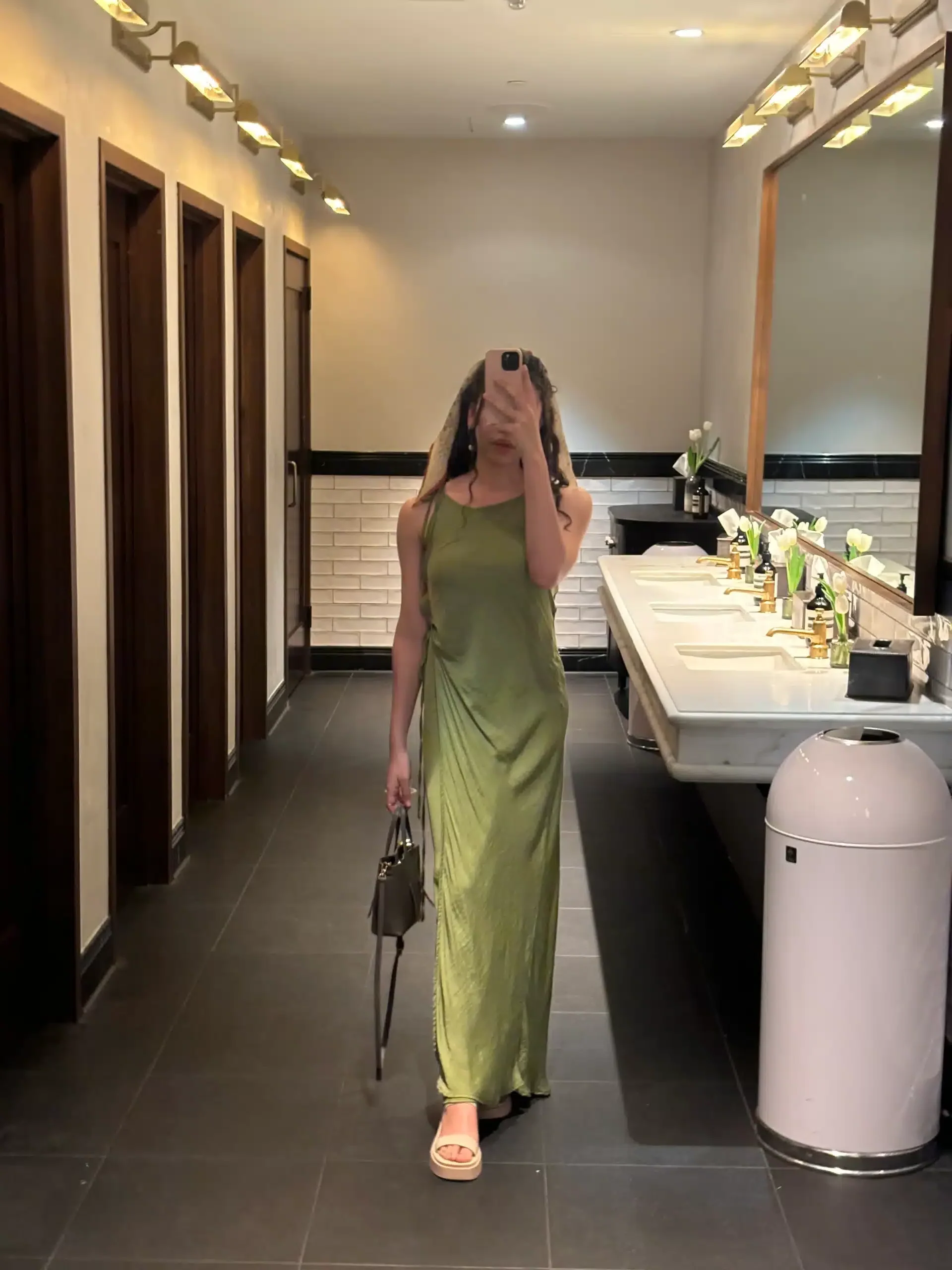 modest silk dress with sandals