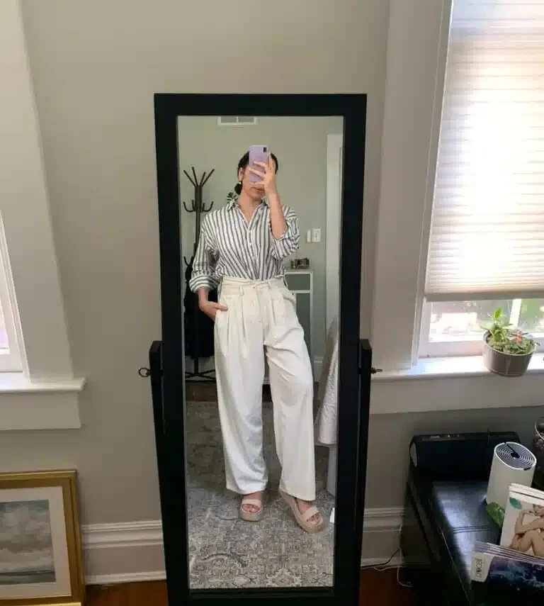 woman in trousers summer outfit