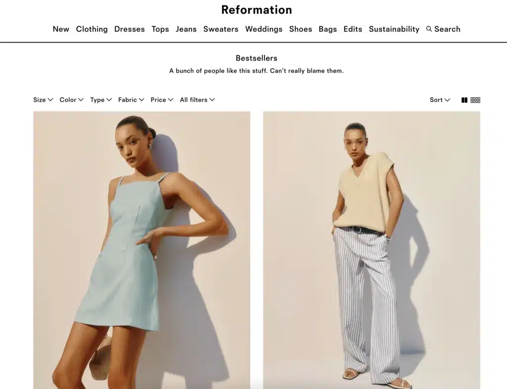 Reformation official website best sellers