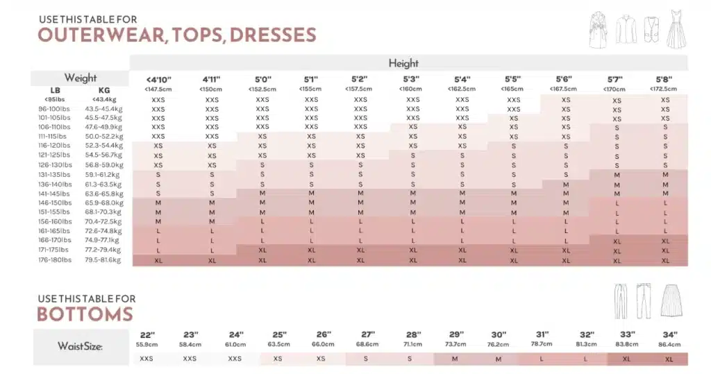 Petite Studio Size Chart