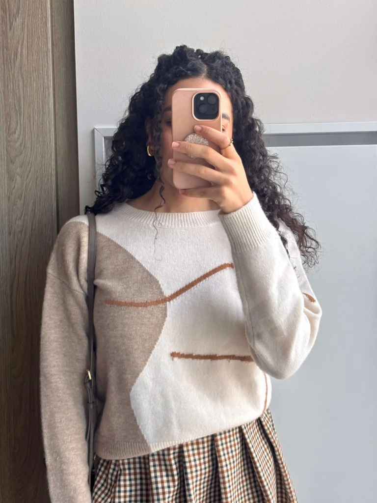 Petite Studio Wool sweater on Celeste of The Elegance Edit