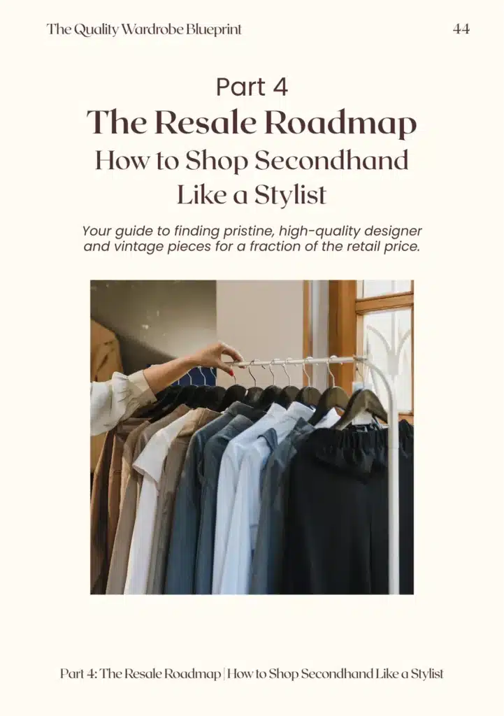 ebook page titled how to shop secondhand luxury for quality clothing